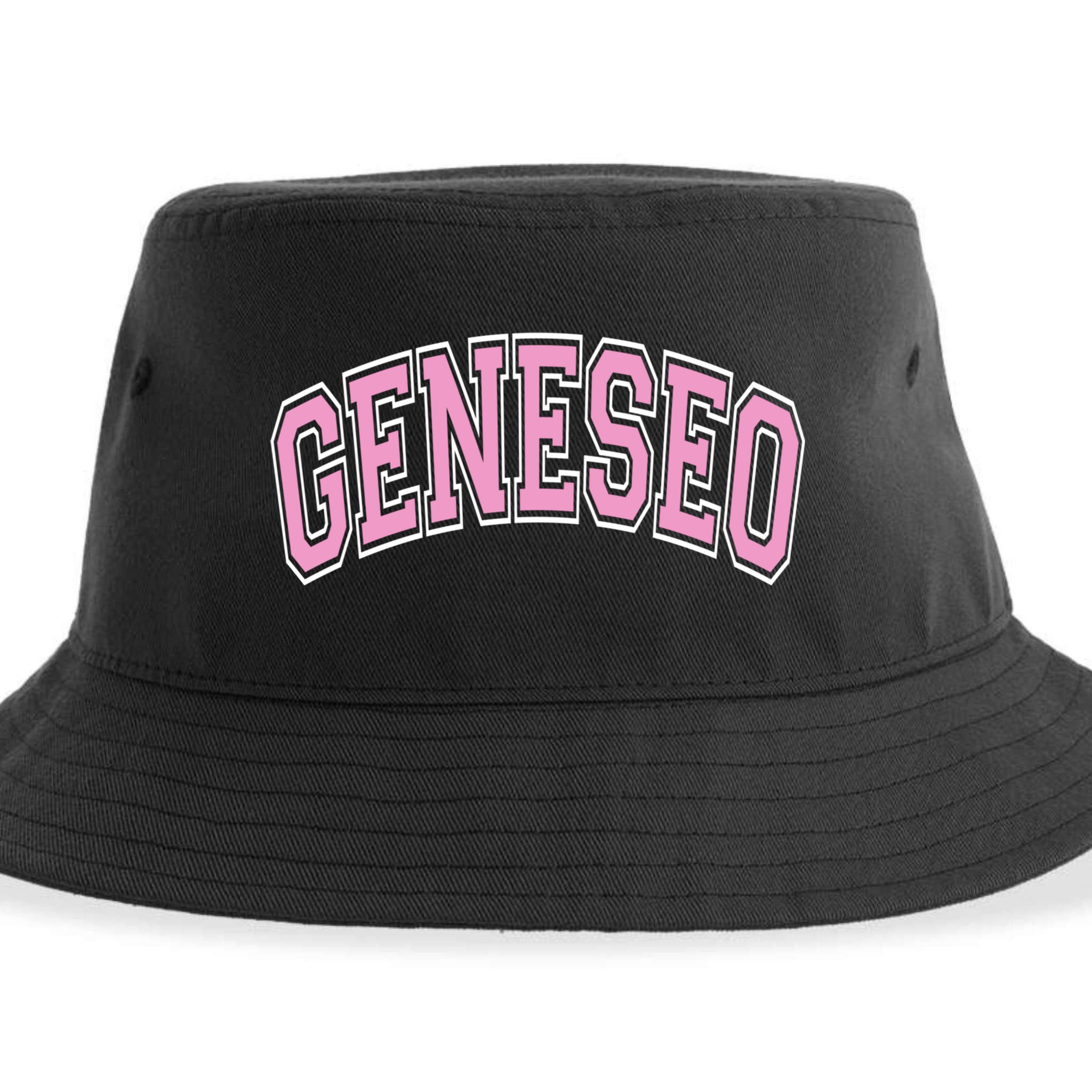Geneseo Ny New York Varsity Style Pink Text Meaningful Gift Sustainable Bucket Hat
