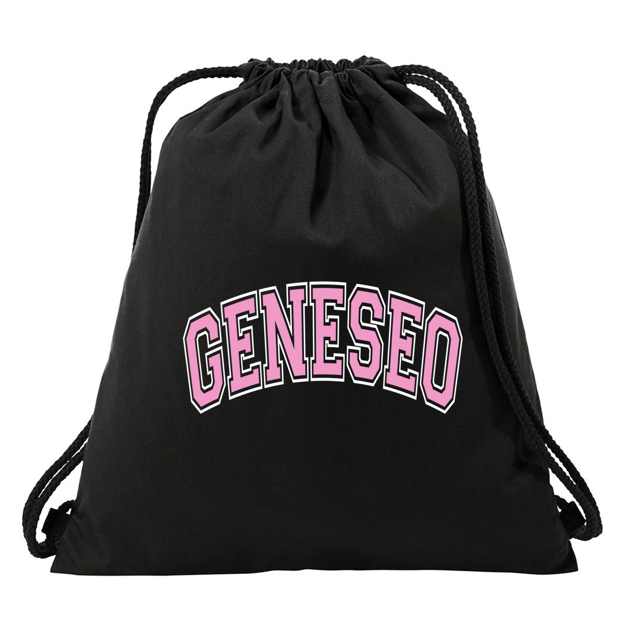 Geneseo Ny New York Varsity Style Pink Text Meaningful Gift Drawstring Bag