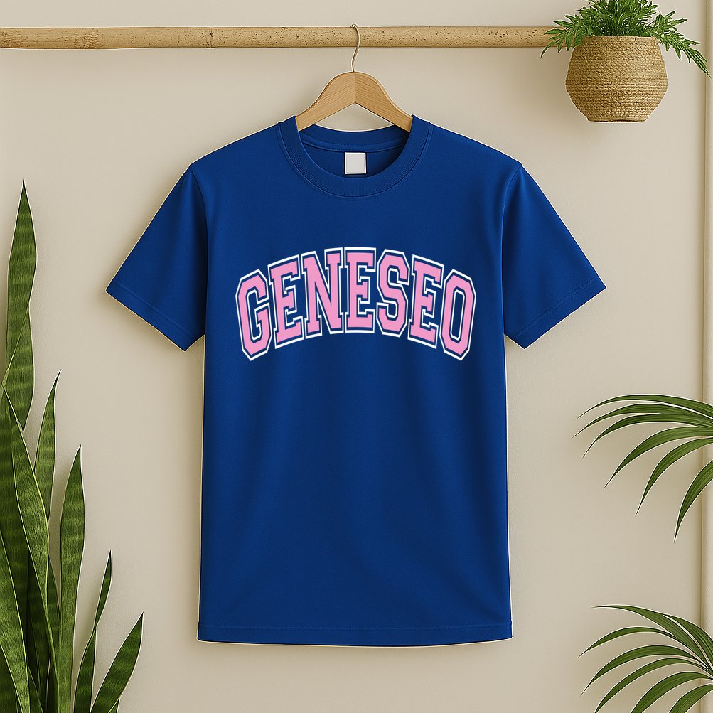 Geneseo Ny New York Varsity Style Pink Text Meaningful Gift T-Shirt
