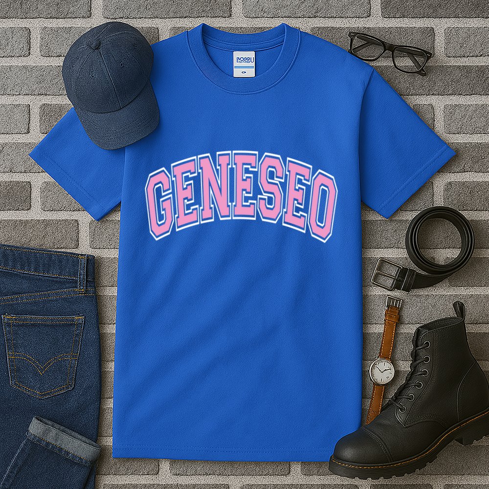 Geneseo Ny New York Varsity Style Pink Text Meaningful Gift Tall T-Shirt