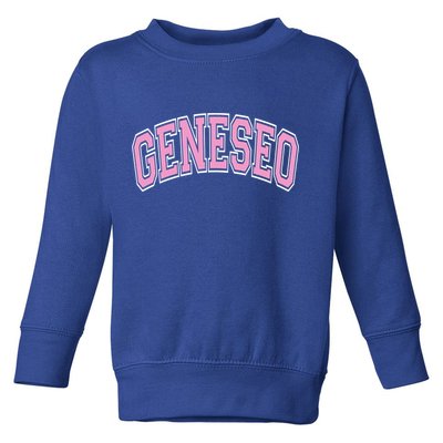 Geneseo Ny New York Varsity Style Pink Text Meaningful Gift Toddler Sweatshirt