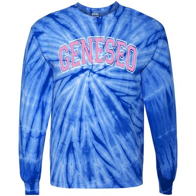 Geneseo Ny New York Varsity Style Pink Text Meaningful Gift Tie-Dye Long Sleeve Shirt