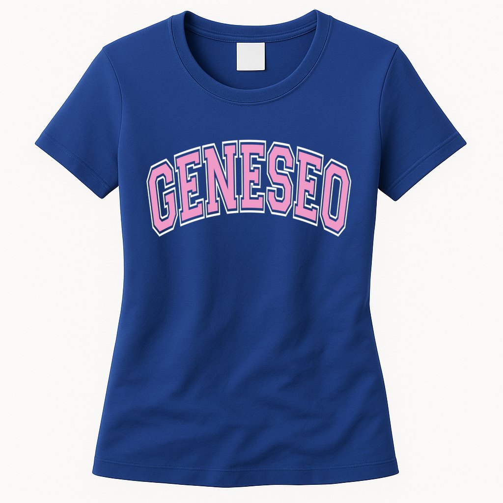 Geneseo Ny New York Varsity Style Pink Text Meaningful Gift Womens T-Shirt
