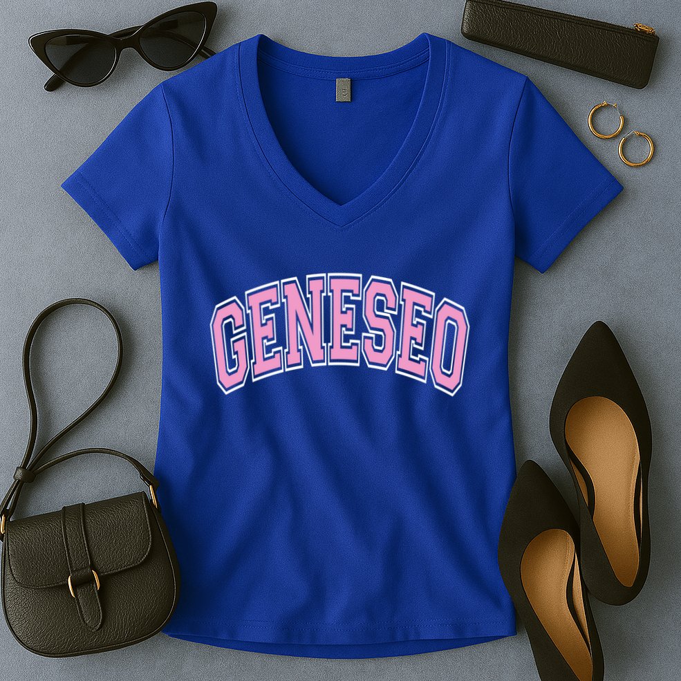 Geneseo Ny New York Varsity Style Pink Text Meaningful Gift Women's V-Neck T-Shirt