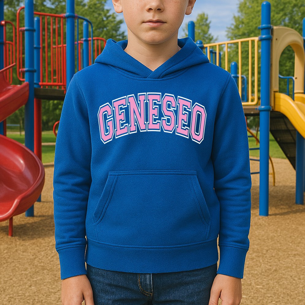 Geneseo Ny New York Varsity Style Pink Text Meaningful Gift Kids Hoodie