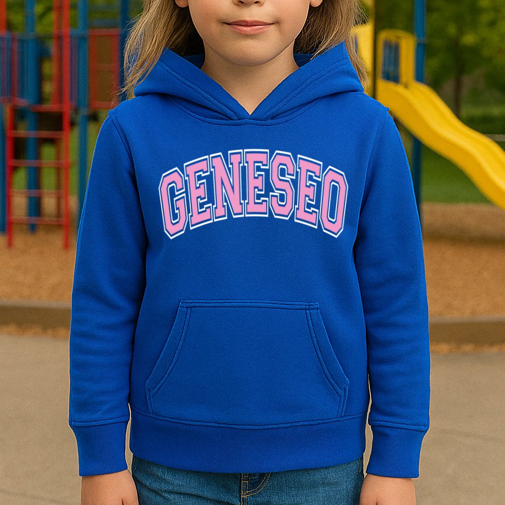 Geneseo Ny New York Varsity Style Pink Text Meaningful Gift Kids Hoodie