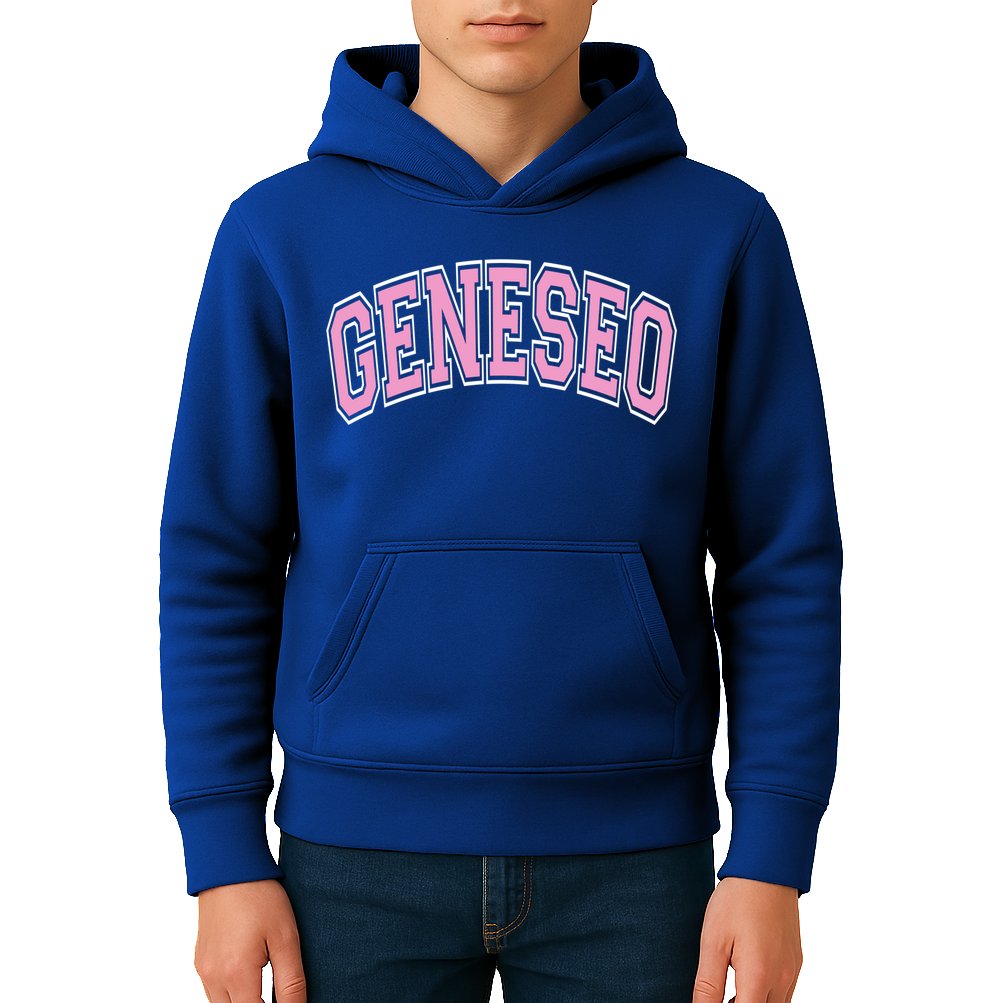 Geneseo Ny New York Varsity Style Pink Text Meaningful Gift Kids Hoodie