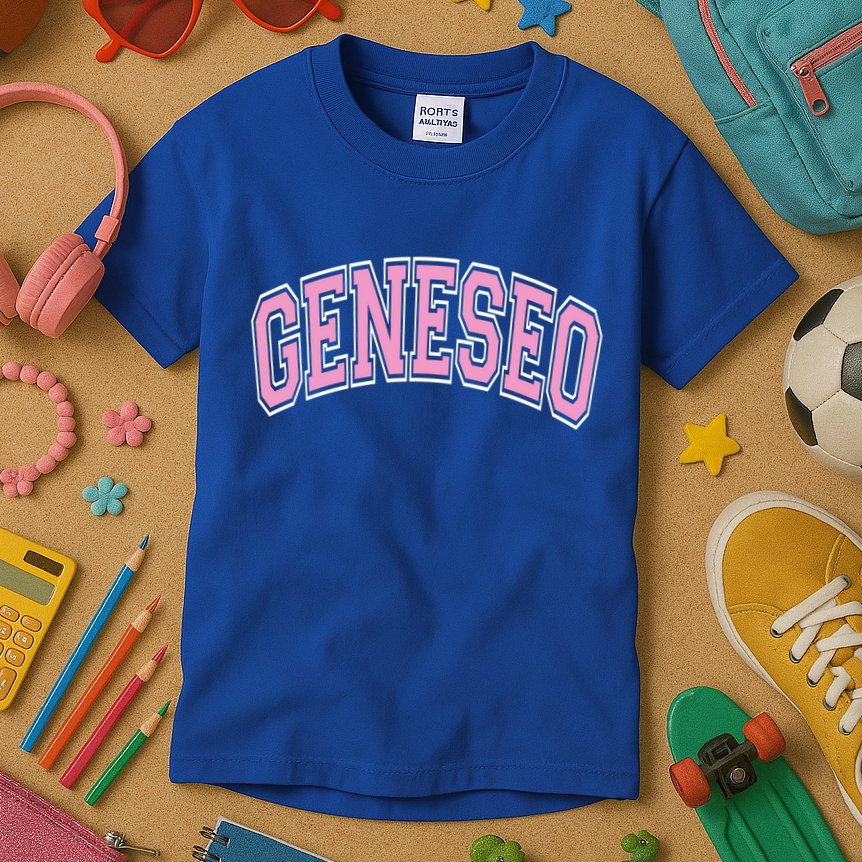 Geneseo Ny New York Varsity Style Pink Text Meaningful Gift Kids T-Shirt