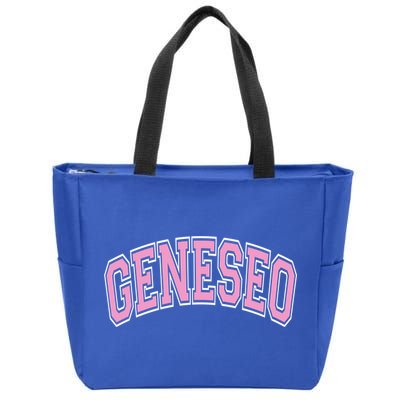 Geneseo Ny New York Varsity Style Pink Text Meaningful Gift Zip Tote Bag
