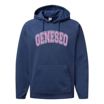 Geneseo Ny New York Varsity Style Pink Text Meaningful Gift Performance Fleece Hoodie