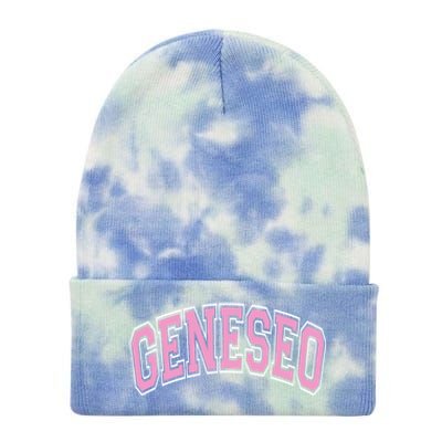 Geneseo Ny New York Varsity Style Pink Text Meaningful Gift Tie Dye 12in Knit Beanie