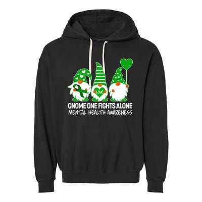 Gnome One Fights Alone Mental Health Awareness Garment-Dyed Fleece Hoodie