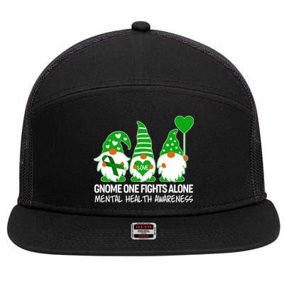Gnome One Fights Alone Mental Health Awareness 7 Panel Mesh Trucker Snapback Hat