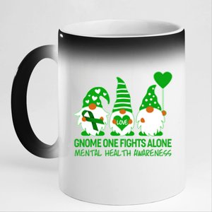 Gnome One Fights Alone Mental Health Awareness 11oz Black Color Changing Mug