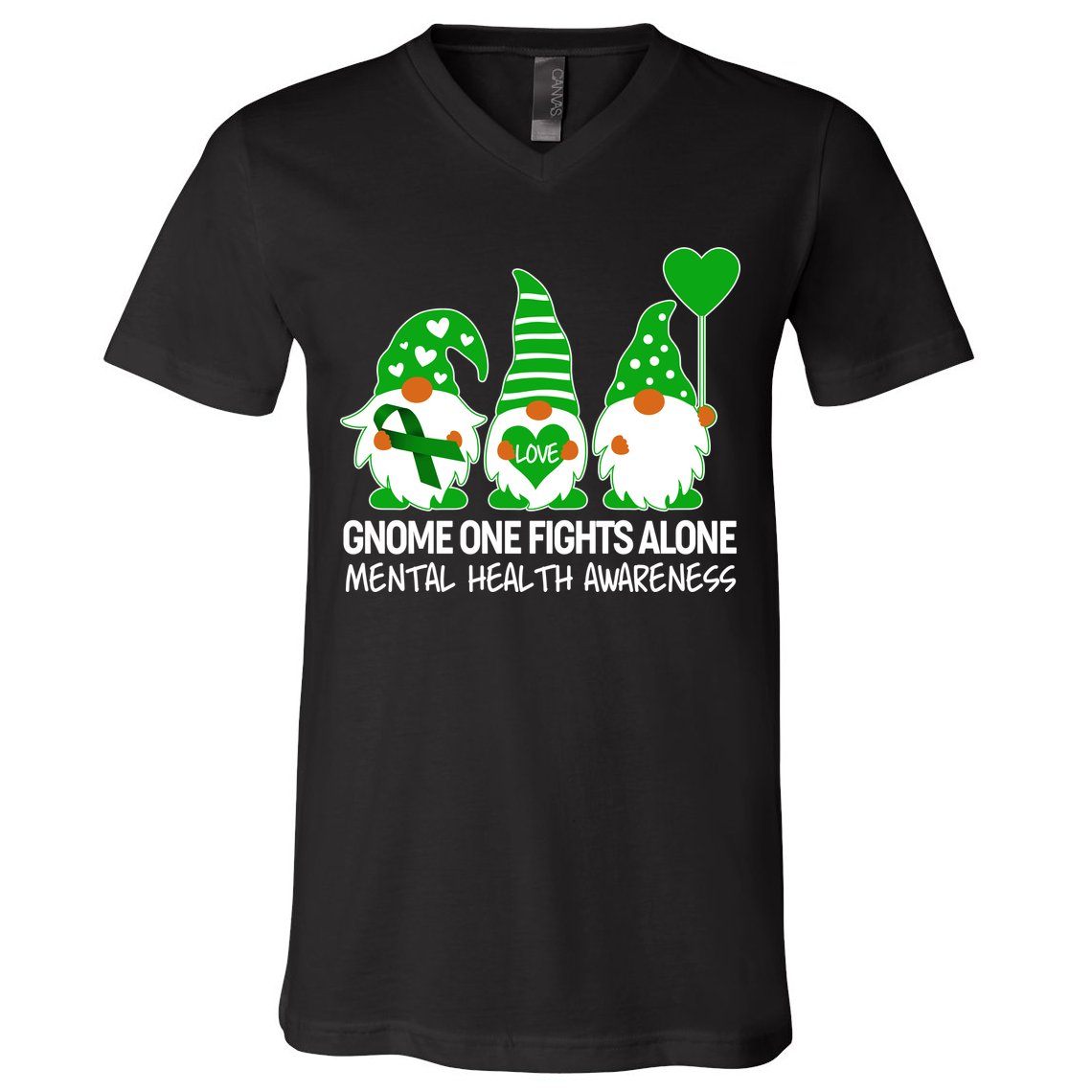 Gnome One Fights Alone Mental Health Awareness V-Neck T-Shirt