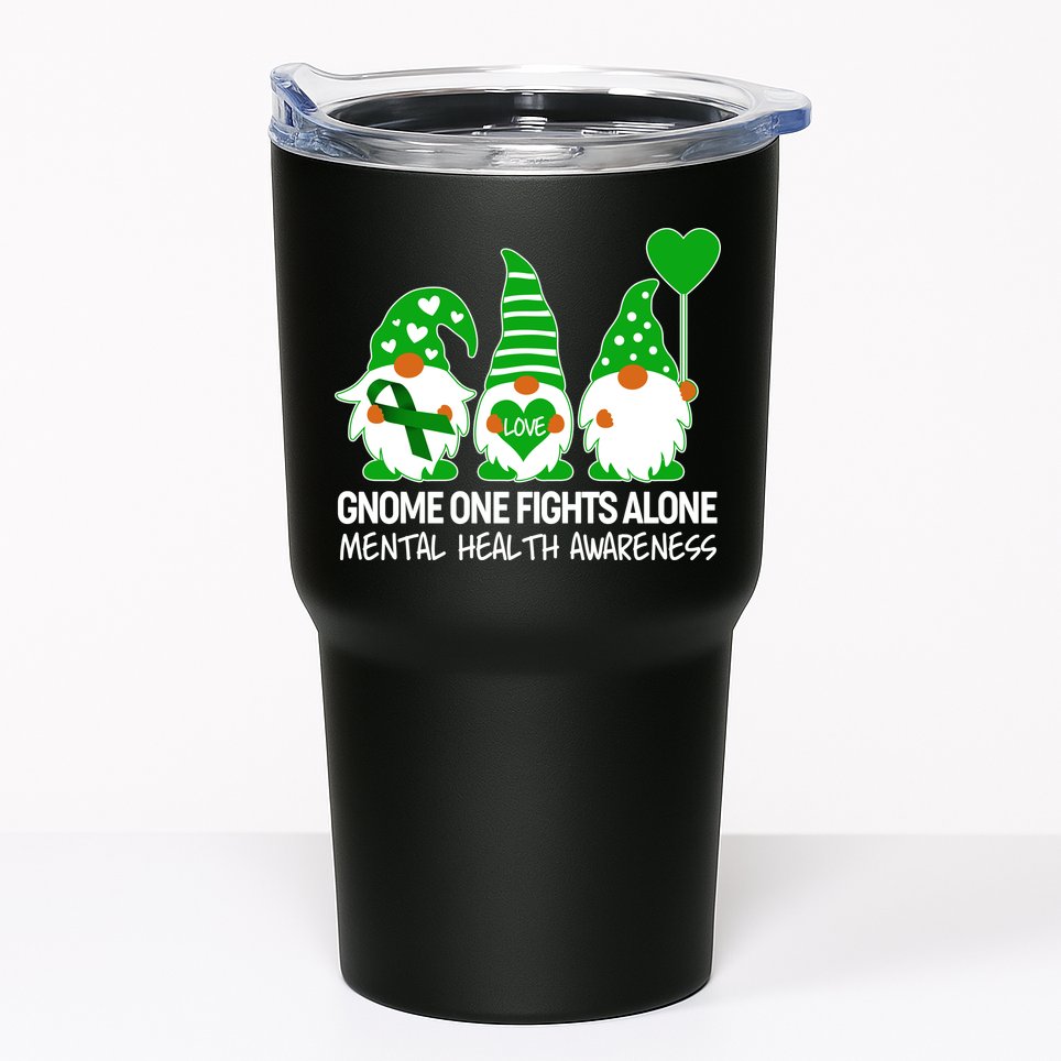 Gnome One Fights Alone Mental Health Awareness Tumbler