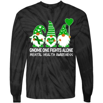 Gnome One Fights Alone Mental Health Awareness Tie-Dye Long Sleeve Shirt