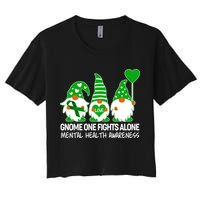 Gnome One Fights Alone Mental Health Awareness Women's Crop Top Tee