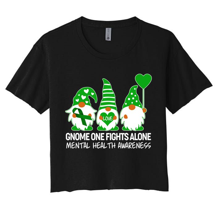 Gnome One Fights Alone Mental Health Awareness Women's Crop Top Tee
