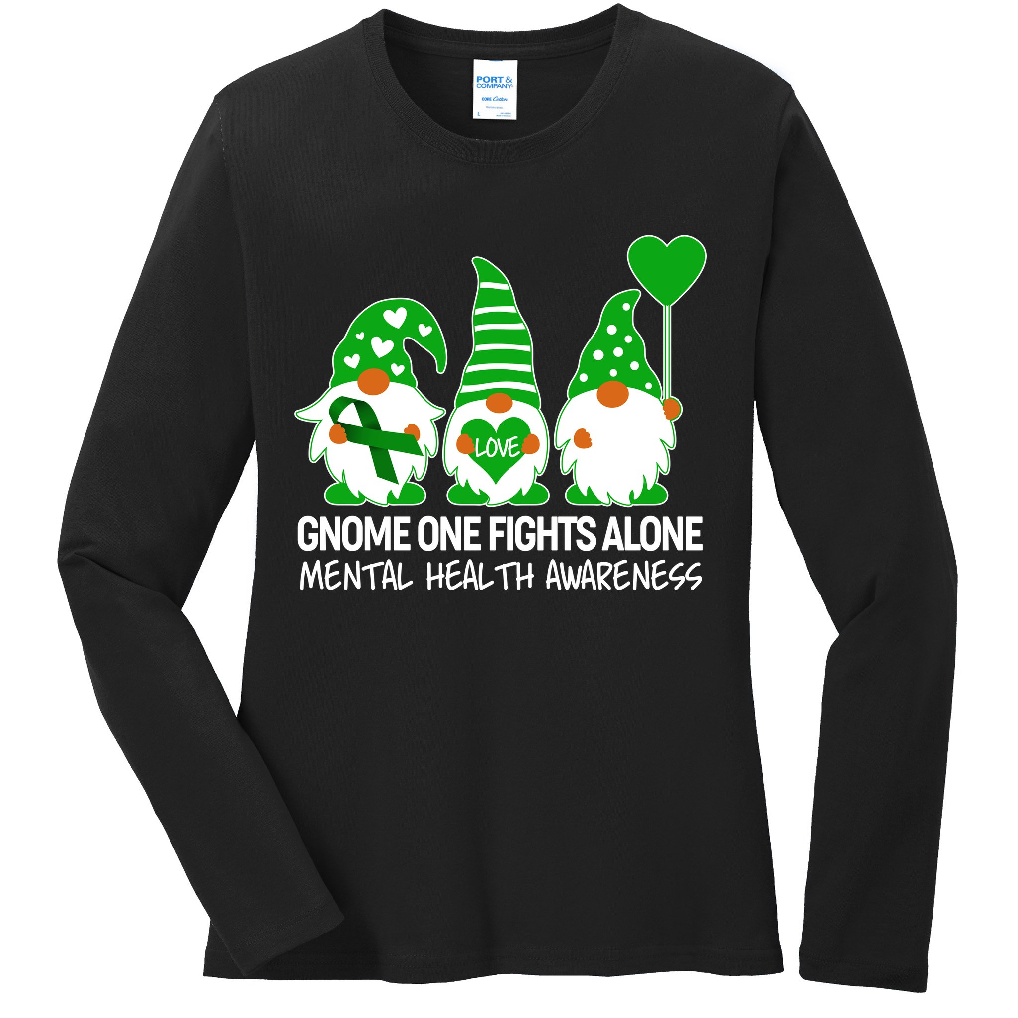 Gnome One Fights Alone Mental Health Awareness Ladies Long Sleeve Shirt