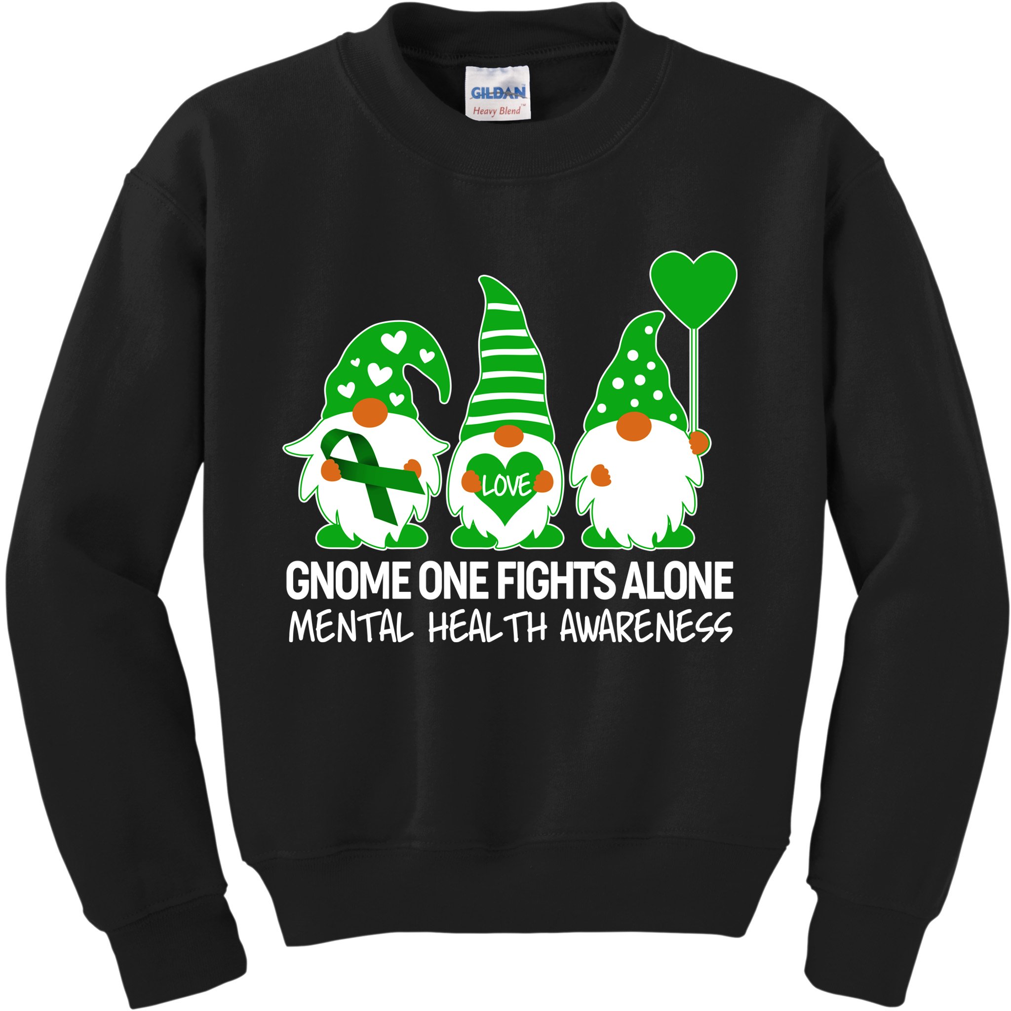 Gnome One Fights Alone Mental Health Awareness Kids Sweatshirt