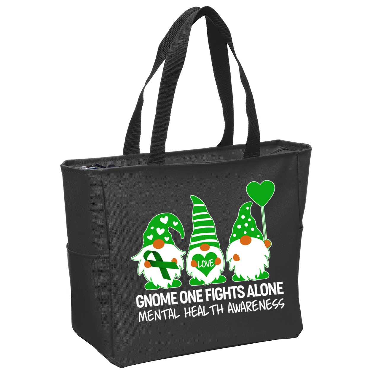 Gnome One Fights Alone Mental Health Awareness Zip Tote Bag
