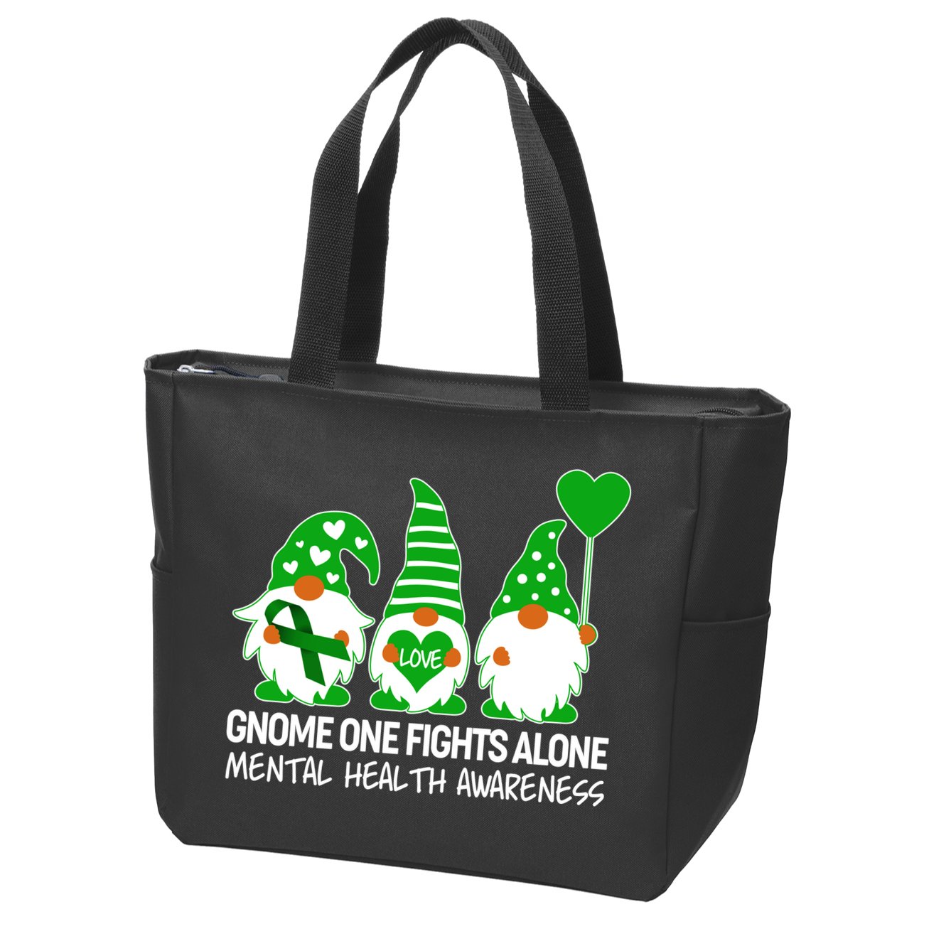 Gnome One Fights Alone Mental Health Awareness Zip Tote Bag