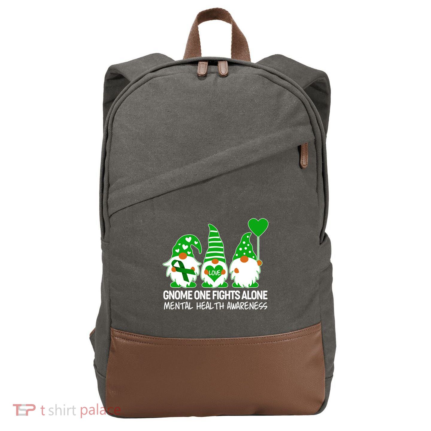Gnome One Fights Alone Mental Health Awareness Cotton Canvas Backpack
