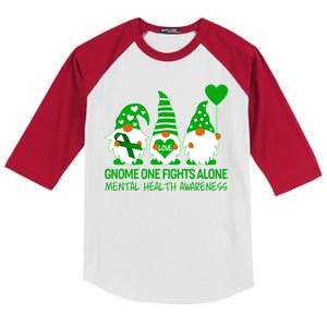 Gnome One Fights Alone Mental Health Awareness Kids Colorblock Raglan Jersey