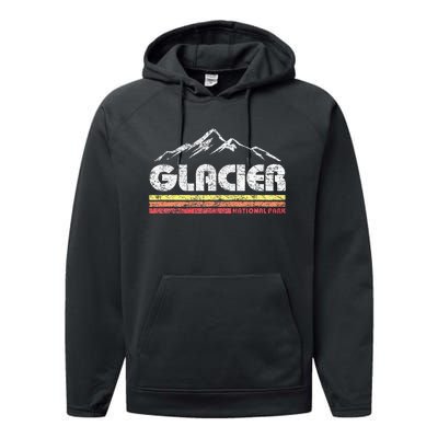 Glacier National Park Retro Mountain Souvenir Performance Fleece Hoodie