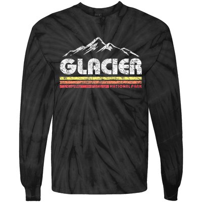 Glacier National Park Retro Mountain Souvenir Tie-Dye Long Sleeve Shirt