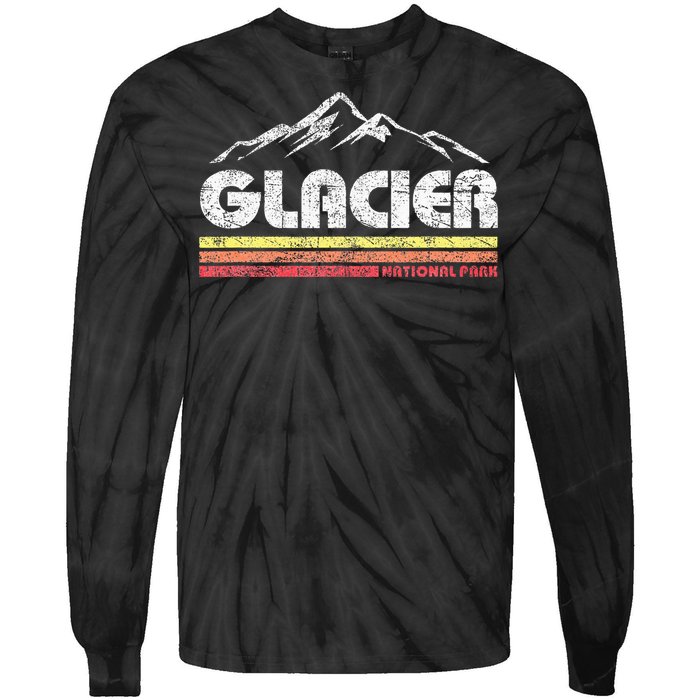 Glacier National Park Retro Mountain Souvenir Tie-Dye Long Sleeve Shirt