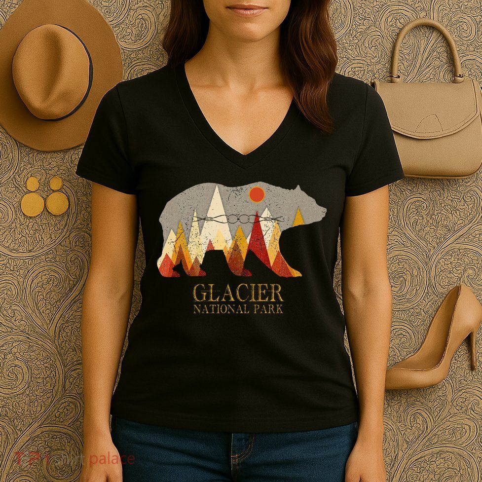 Glacier National Park Grizzly Bear Montana Women's V-Neck T-Shirt