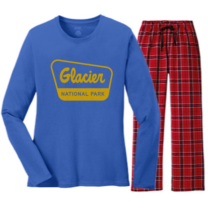 Glacier National Park Vintage Inspired Sign Graphic Gift Women's Long Sleeve Flannel Pajama Set 