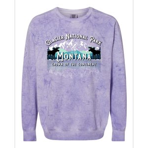 Glacier National Park Montana Hiking Camping Moose Souveni Colorblast Crewneck Sweatshirt