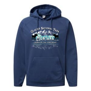 Glacier National Park Montana Hiking Camping Moose Souveni Performance Fleece Hoodie