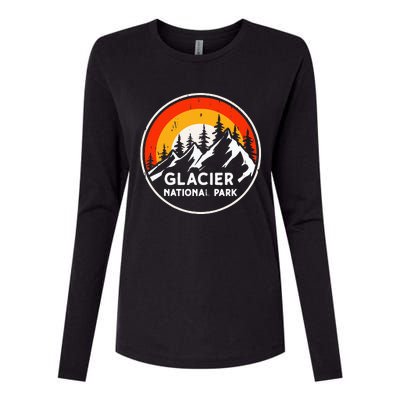 Glacier National Park Mountain Trees & Sun Camping Hiking Womens Cotton Relaxed Long Sleeve T-Shirt