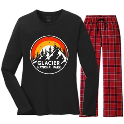 Glacier National Park Mountain Trees & Sun Camping Hiking Women's Long Sleeve Flannel Pajama Set 