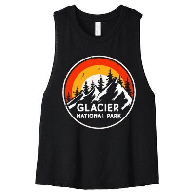 Glacier National Park Mountain Trees & Sun Camping Hiking Women's Racerback Cropped Tank