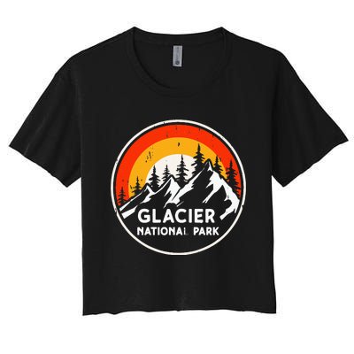 Glacier National Park Mountain Trees & Sun Camping Hiking Women's Crop Top Tee