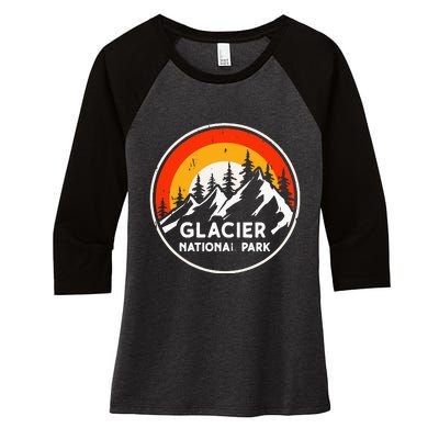 Glacier National Park Mountain Trees & Sun Camping Hiking Women's Tri-Blend 3/4-Sleeve Raglan Shirt