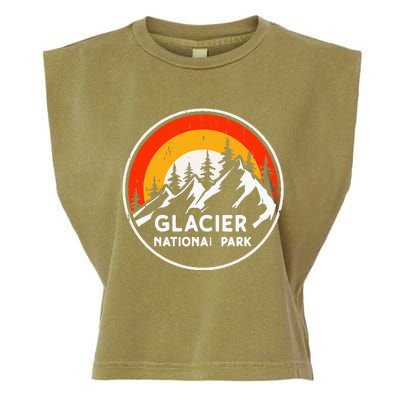 Glacier National Park Mountain Trees & Sun Camping Hiking Garment-Dyed Women's Muscle Tee