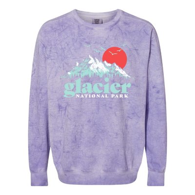 Glacier National Park Vintage 80s Mountains Cute Gift Colorblast Crewneck Sweatshirt