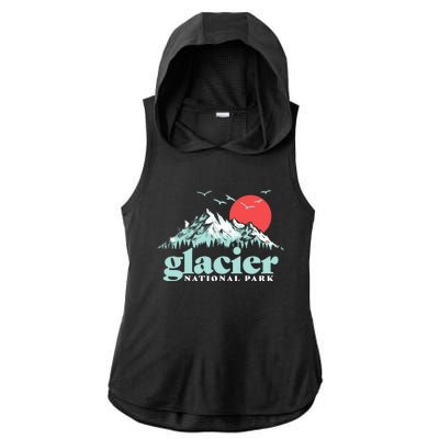 Glacier National Park Vintage 80s Mountains Cute Gift Ladies PosiCharge Tri-Blend Wicking Draft Hoodie Tank