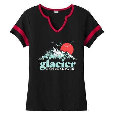 Glacier National Park Vintage 80s Mountains Cute Gift Ladies Halftime Notch Neck Tee