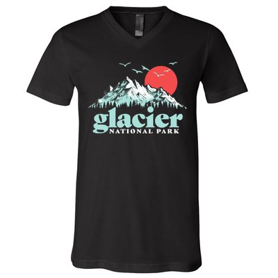 Glacier National Park Vintage 80s Mountains Cute Gift V-Neck T-Shirt