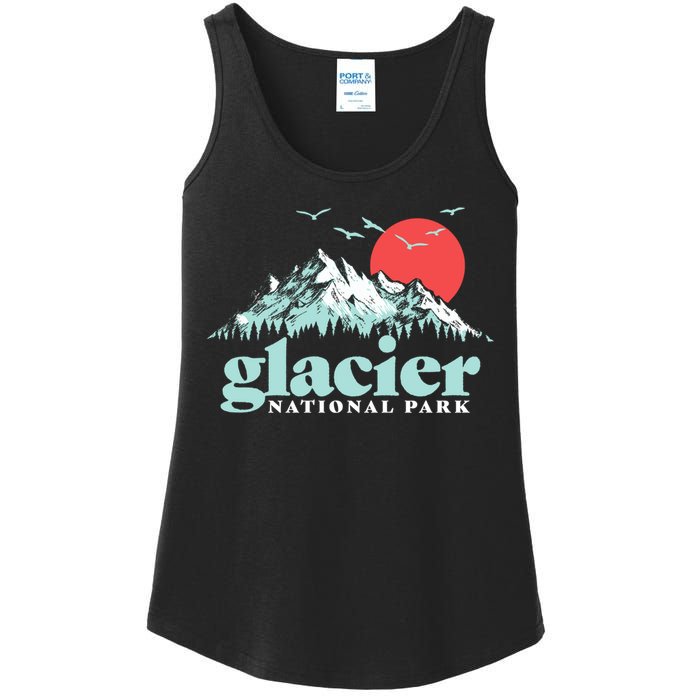 Glacier National Park Vintage 80s Mountains Cute Gift Ladies Essential Tank