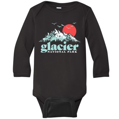 Glacier National Park Vintage 80s Mountains Cute Gift Baby Long Sleeve Bodysuit