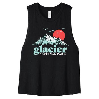 Glacier National Park Vintage 80s Mountains Cute Gift Women's Racerback Cropped Tank