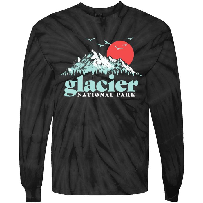 Glacier National Park Vintage 80s Mountains Cute Gift Tie-Dye Long Sleeve Shirt